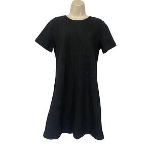 Eileen Fisher Dress Extra Small Black Honeycomb Textured Knit Shift Mini Minimal